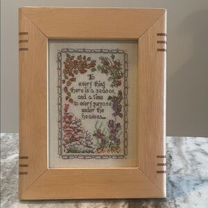 Source Unknown Natural Wood Framed Floral Cross Stitch Wall Art